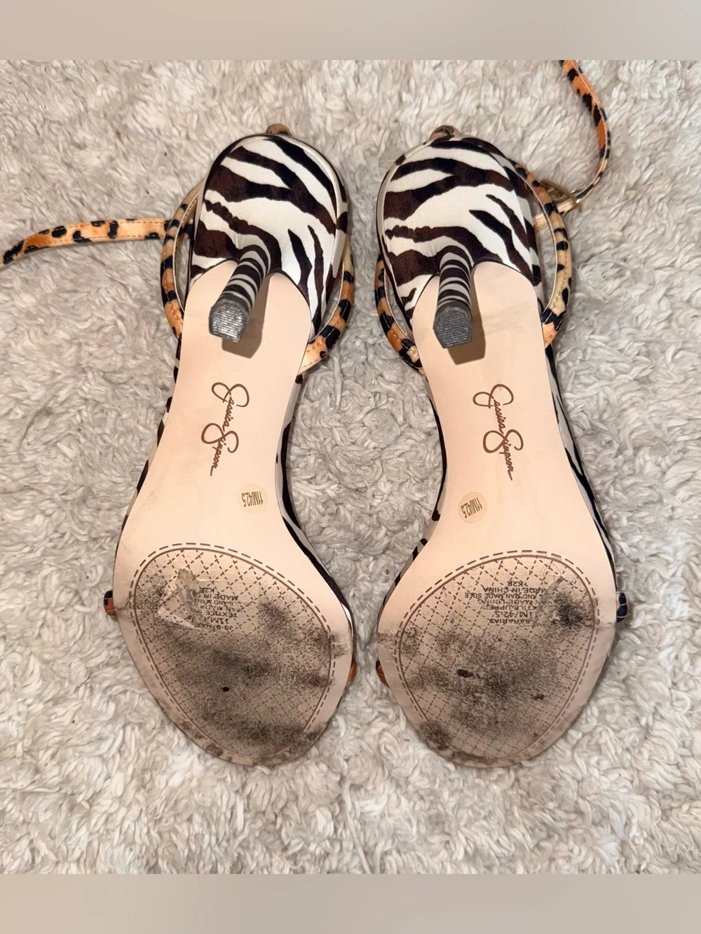 Jessica Simpson Baharia Mixed Animal Print Strappy Stiletto Heels - Size 11